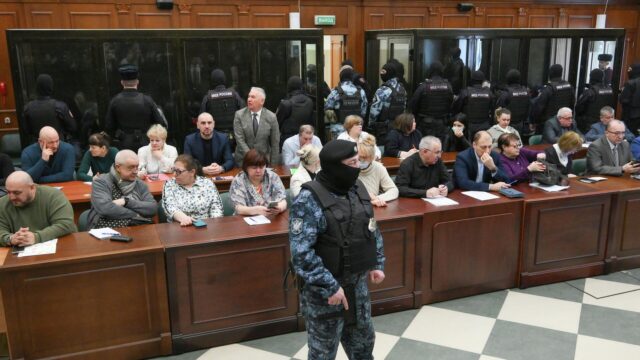 Обстановка в зале суда перед оглашением приговора обвиняемым в совершении теракта в концертном зале Крокус Сити Холл - РИА Новости, 1920, 24.04.2026