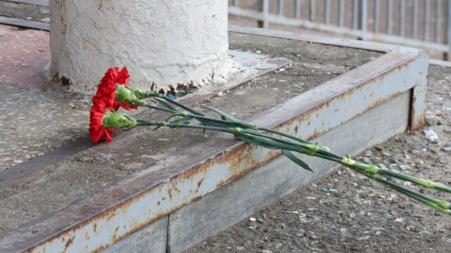 Цветы у школы №5 в Добрянке Пермского края, где ученик напал с ножом на учителя Олесю Багута - РИА Новости, 1920, 07.04.2026