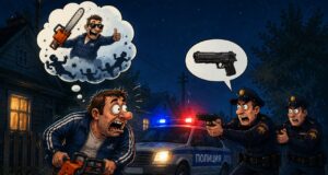 Когда принёс бензопилу на спор с полицией, но забыл, что у них есть пистолеты.