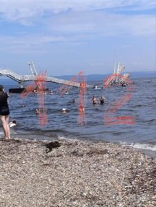Мост рухнул на пляже в Приморском крае. Несколько детей провалились под воду.