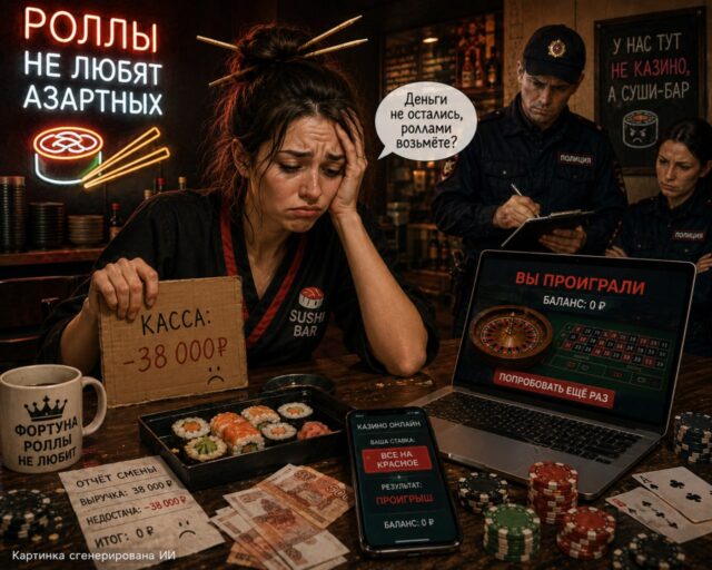 Администратор суши-бара спустила выручку в онлайн-казино. Фортуна роллы не любит.