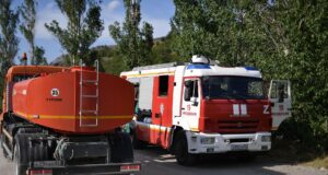 Развожаев: в Севастополе из-за упавших обломков БПЛА загорелся лес Пожарный расчет в Крыму - РИА Новости, 1920, 10.08.2026